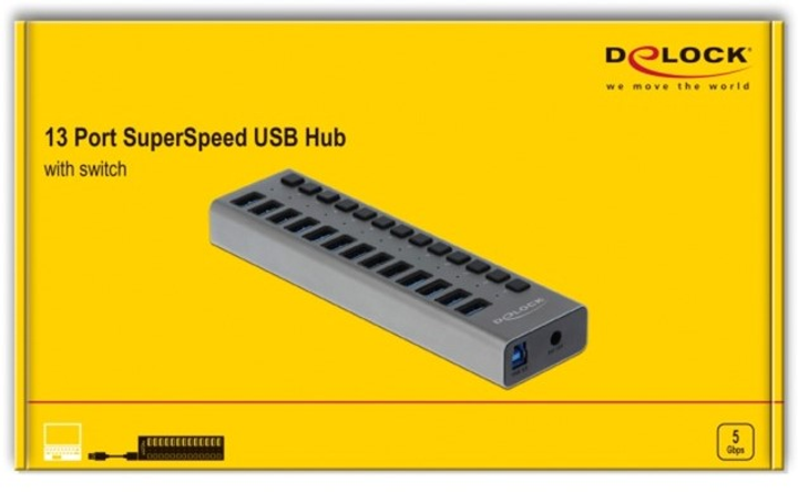 USB Hub Delock External Hub with 13 Ports + Switch Grey (4043619637386) - obraz 4