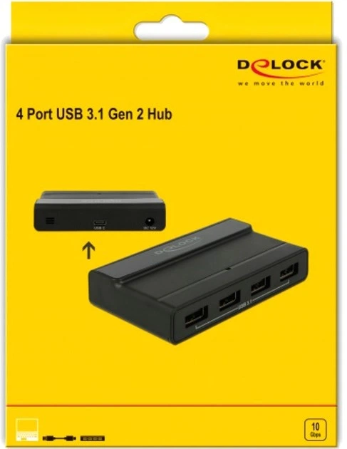 USB Hub Delock External USB 3.2 Hub 4 Port with 10 Gbps Black (4043619640539) - obraz 6