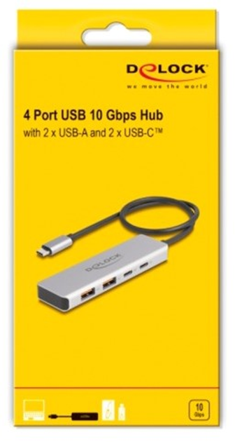 USB Hub Delock USB 10 Gbps USB Type-C Hub with 2 x USB Type-A and 2 x USB Type-C Grey (4043619642304) - obraz 2