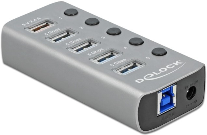 USB Hub Delock USB 5 Gbps Hub with 4 Ports + 1 Fast Charging Port Grey (4043619632626) - obraz 1