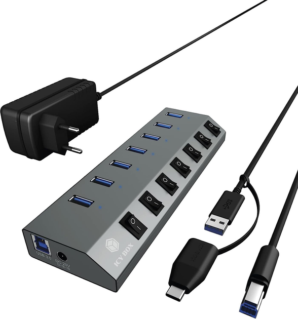 USB Hub Icy Box IB-HUB1701-C3 Grey (4250078171744) - obraz 1