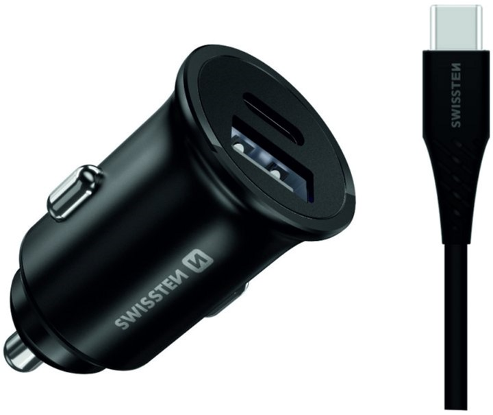 Ładowarka samochodowa Swissten Samsung Super Fast Charging USB-C USB-A 35W + kabel USB-C 1.2 m Black (20117100) - obraz 1