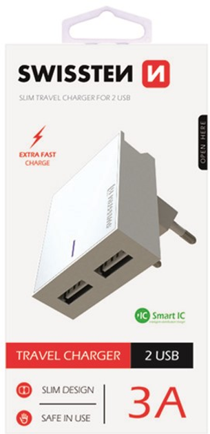 Ładowarka Swissten 2 x USB-A 15W White (22032000) - obraz 1