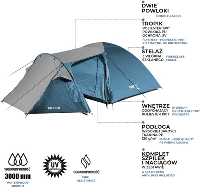 Кемпінговий намет Nils Camp NC6012 Блакитно-сірий (5907695518887) - зображення 7