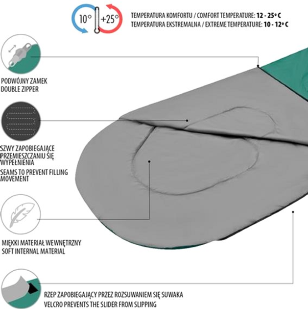 Спальний мішок Nils Camp NC2105 Розмір L Зелено-сірий (5907695545128) - зображення 3