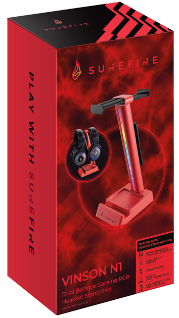 Підставка для навушників SureFire Vinson N1 Dual Balance Gaming RGB Red (0023942488460) - зображення 10