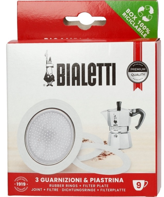 Набір Bialetti Ущільнювач 3 шт + ситофільтр для гейзерних кавоварок на 9 кружок (1003000588) - зображення 1