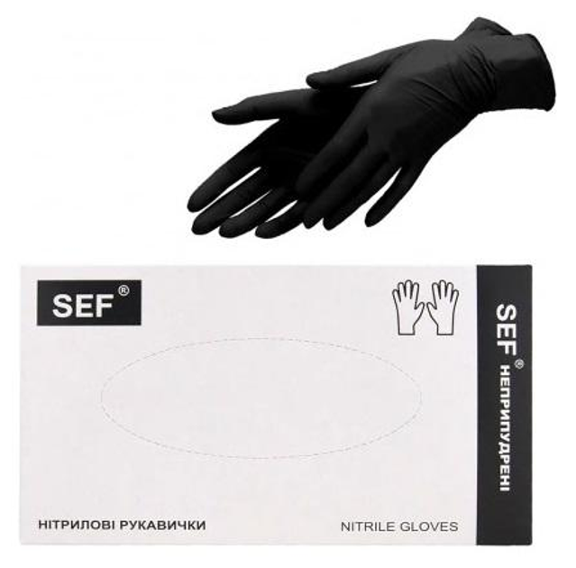 Перчатки нитриловые черный без пудры нестерильные SFM размер S (плотность 3.8 гр) 100 шт - изображение 1