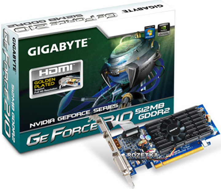 Видеокарта Gigabyte PCI-Ex GeForce 210 512MB GDDR2 (64 Bit) (650/800 ...