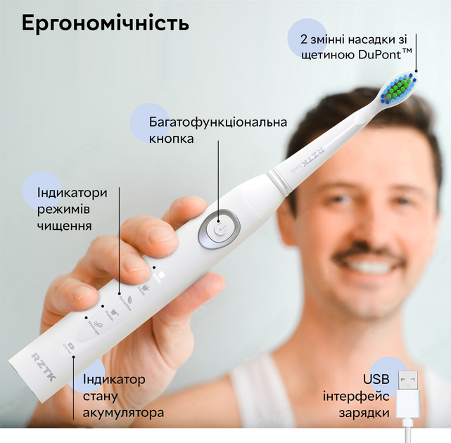 Електрична зубна щітка RZTK SONIC White - зображення 7