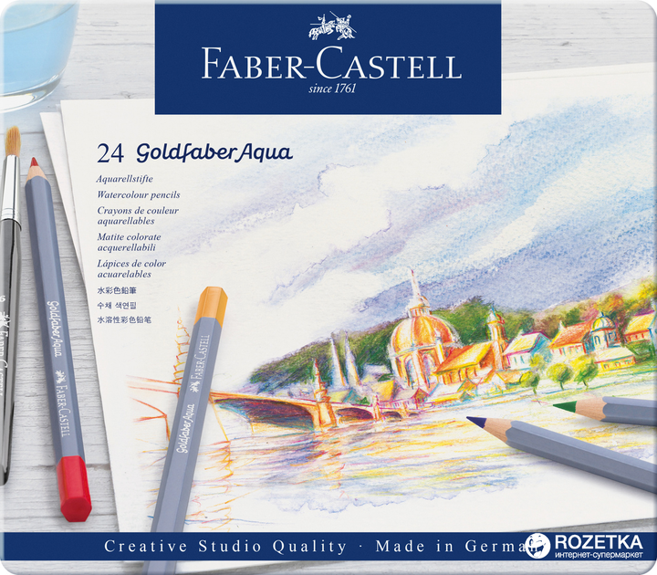 Akwarelowe ołówki Faber-Castell Goldfaber Aqua w 24 kolorach w metalowym opakowaniu (4005401146247) - obraz 2