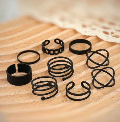 Набор колец на фалангу 9 штук бижутерия чёрные Fashion Jewelry (II) 30840 - изображение 4