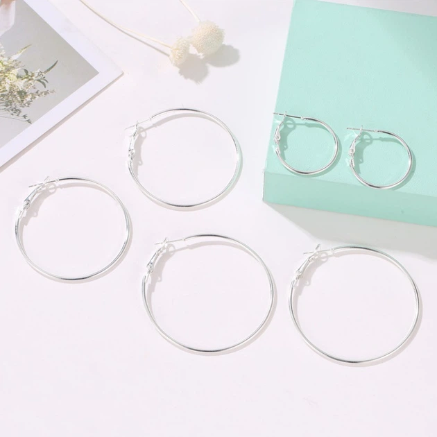 Набор серёжек 6 пар бижутерия кольца конго висячие Серебристые Fashion Jewelry 2,5 - 5 см (II) 20390 - Фото 2 Набор серёжек 6 пар бижутерия кольца конго висячие Серебристые Fashion Jewelry 2,5 - 5 см (II) 20390 - изображение 2