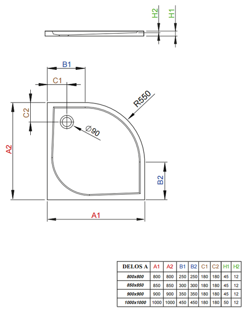 Душевой поддон RADAWAY DELOS A 90 SDA0909-01 - изображение 2