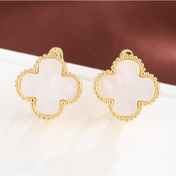Сережки конюшина білий клевер англійський замок Fashion Jewelry золотистий колір (АА) - изображение 4