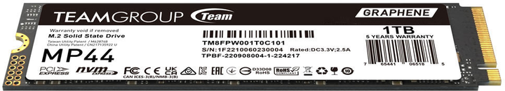 Dysk SSD Team Group MP44 1TB M.2 PCIe 4.0 x4 3D NAND TLC (TM8FPW001T0C101) - obraz 2