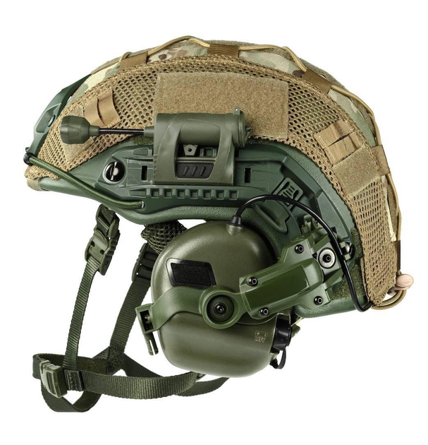 Балістичний шолом каска FAST Helmet NIJ IIIA олива + Тактичні навушники M31+ ліхтарик - изображение 2