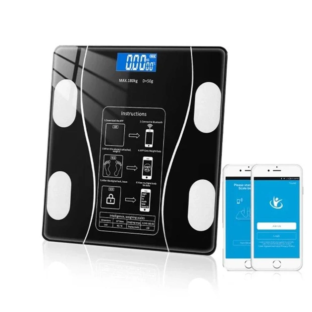 Смарт-весы Smart Scale Bluetooth Black умные напольные фитнеc весы 180 кг - изображение 3