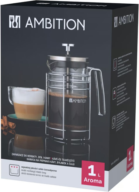 French press Ambition Aroma z metalową rączką 1 l (5904134943989) - obraz 2