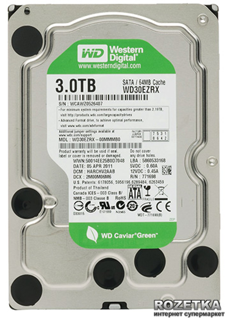 【HDD 3.5インチ】Western Digital Green 3TB×2 Жесткий диск Western Digital Green 3TB 5400rpm 64MB WD30EZRX