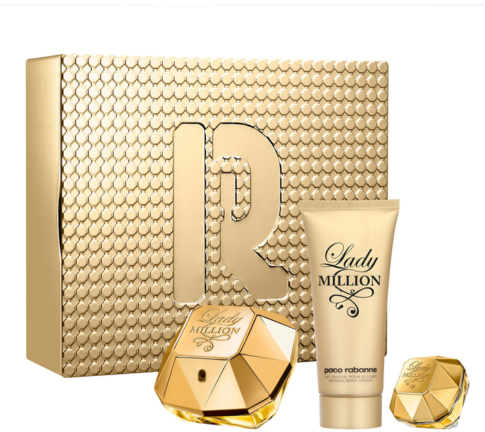 Zestaw damski Paco Rabanne Lady Million Woda perfumowana 80 ml + Miniaturka Woda perfumowana 5 ml + Lotion do ciała 100 ml (3349668628537) - obraz 1