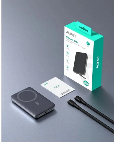 УМБ AUKEY 6700 mAh 15W Magnetic Wireless Charger Grey (PB-MS01) - зображення 2