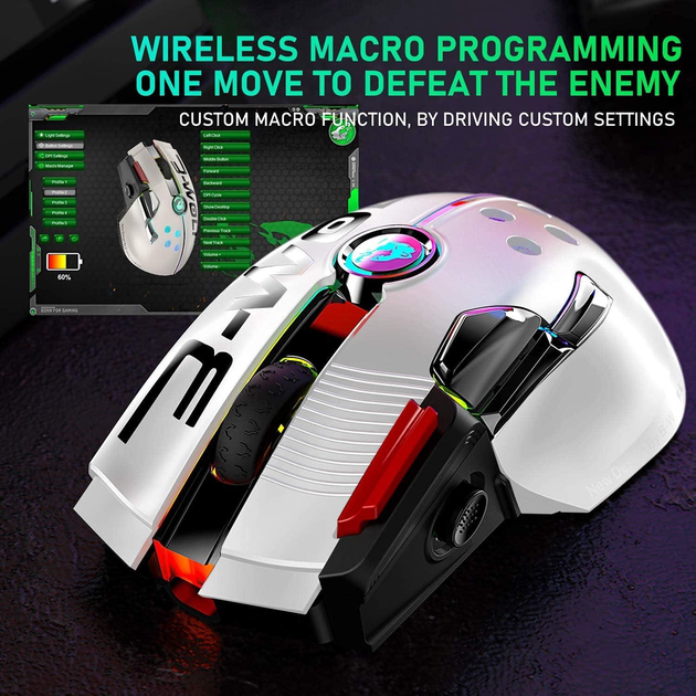 Беспроводная игровая мышь UrChoiceLtd X6 PRO, ультралегкая, сенсор Pixart PAW3325, до 12000 DPI, 2,4G/USB-C, 6 программируемых кнопок, аккумулятор 1000 мАч, для ПК/MAC/PS4/XBOX (белый) - изображение 4