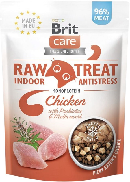 Ласощі для котів Brit Care Raw Treat Indoor & Antistress Freeze-dried з куркою 40 г (8595602569557) - зображення 1