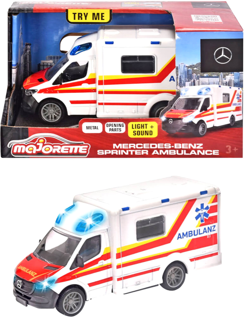 Машинка Majorette Ambulans Mercedes-Benz Sprinter Білий (3467452068120) - зображення 3