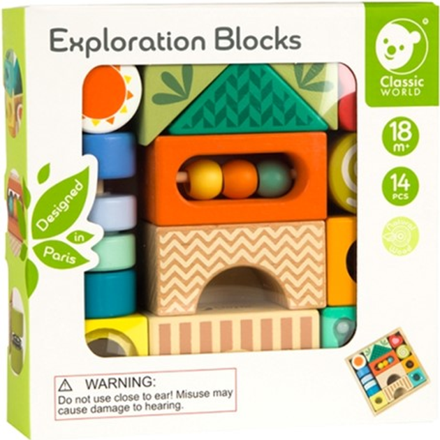 Дерев'яний конструктор Classic World Wooden Sensory Blocks 14 деталей (6927049054174) - зображення 1