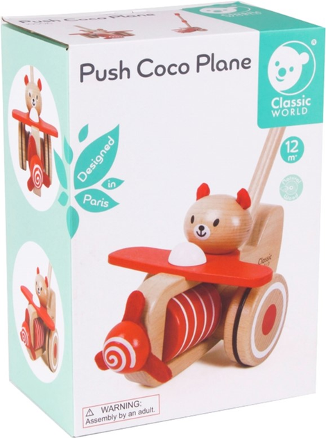 Zabawka na kółkach Classic World Push Coco Plane Wooden (6927049015069) - obraz 1