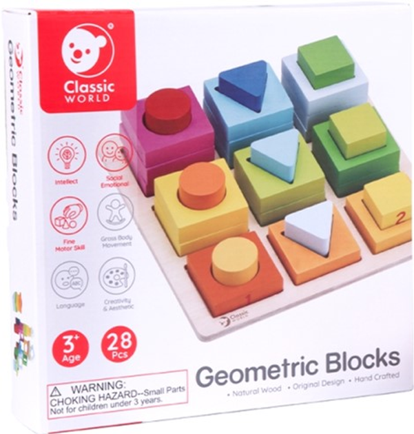 Розвиваюча іграшка-сортер Classic World Montessori Geometric Shapes 5 в 1 28 елементів (6927049001758) - зображення 1