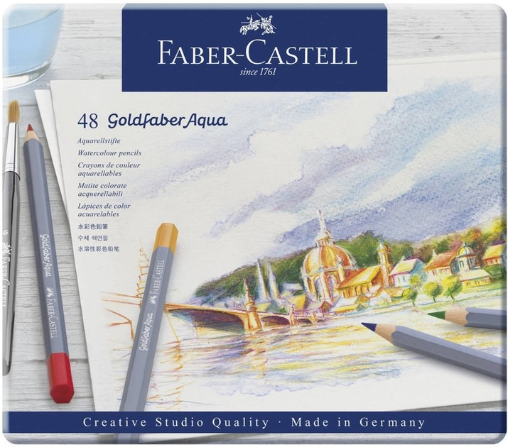 Ołówki akwarelowe Faber-Castell Goldfaber Aqua 48 kolorów w metalowym opakowaniu (4005401146483) - obraz 1