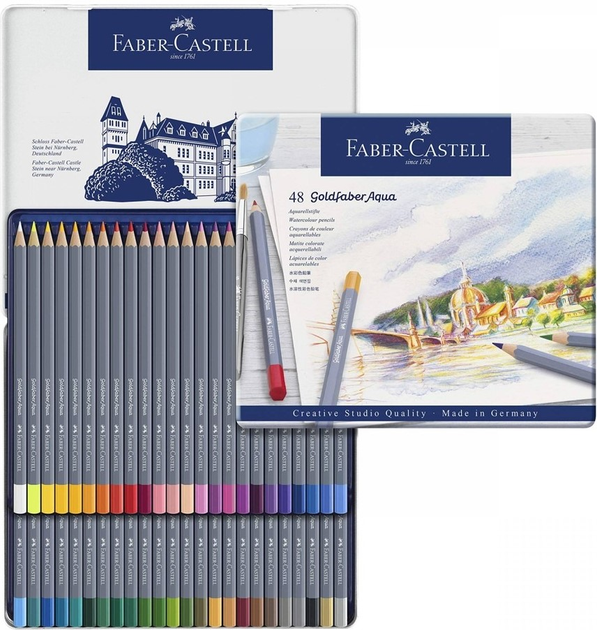 Акварельні олівці Faber-Castell Goldfaber Aqua 48 кольорів у металевому пеналі (4005401146483) - зображення 2