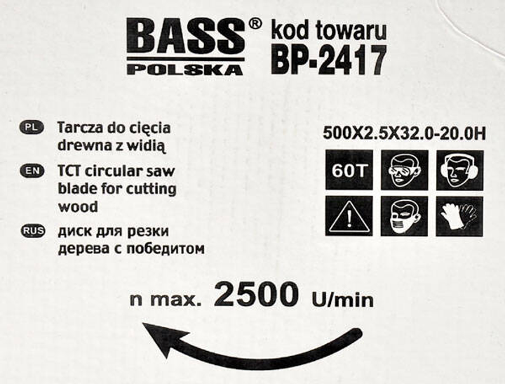 Tarcza widiowa Bass Polska 500 mm x 2.5 mm x 60T x 32.0-20.0H 2417 (5902067606407) - obraz 3