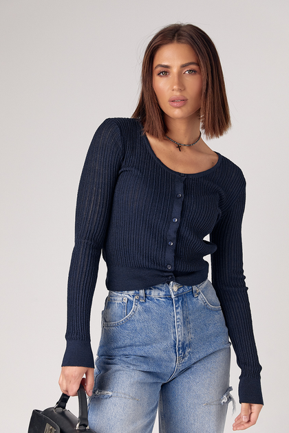 Женский ажурный кардиган на пуговицах, Casual Chic - темно-синий цвет ...