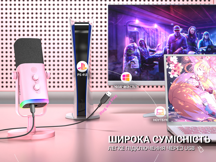 Мікрофон динамічний Fifine AM8P USB/XLR Pink - зображення 9
