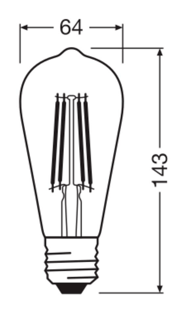 Лампа LED 7.2W 220V 806lm 2400K E27 DIM 64х143mm філаментна [4099854137822] OSRAM Vintage 1906 LED CLASSIC EDISON DIM - зображення 5