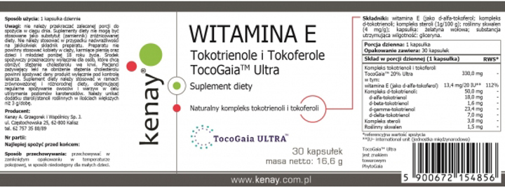 Харчова добавка Kenay Вітамін Е Токотрієноли та Токофероли TocoGaia Ultra 30 капсул (5900672154856) - зображення 2