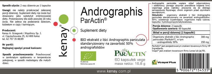 Дієтична добавка Kenay Andrographis ParActin bio 60 капсул (5900672154535) - зображення 2