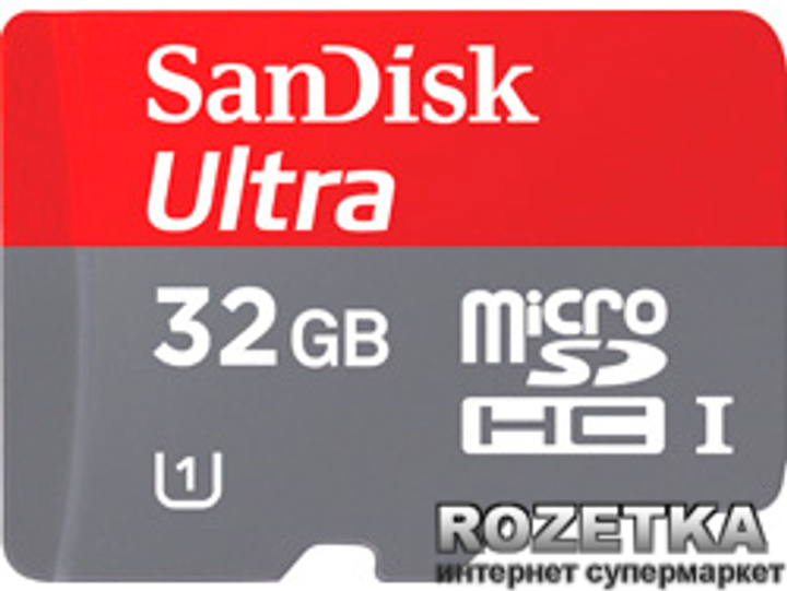Карта памяти SanDisk Ultra UHS-I microSDHC 32GB Class 10 + SD-adapter (SDSDQU-032G-U46A) - изображение 1