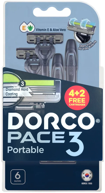 Бритви одноразові Dorco Pace 3 Portable для чоловіків 3 леза 6 шт (8801038612546) - зображення 2