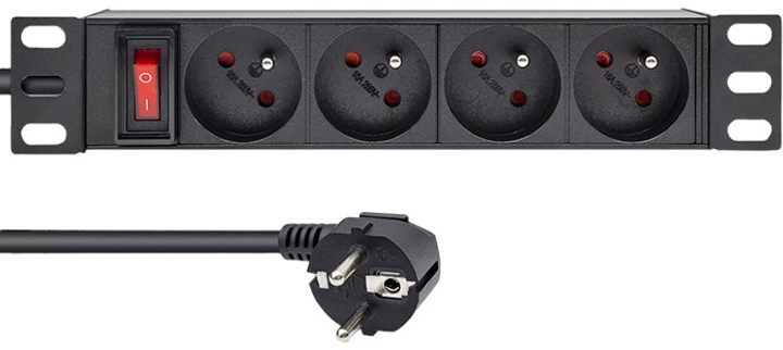 Подовжувач до серверної шафи RACK 10" Qoltec 1.8 м 4 розетки тип E чорний (5901878546049) - зображення 5