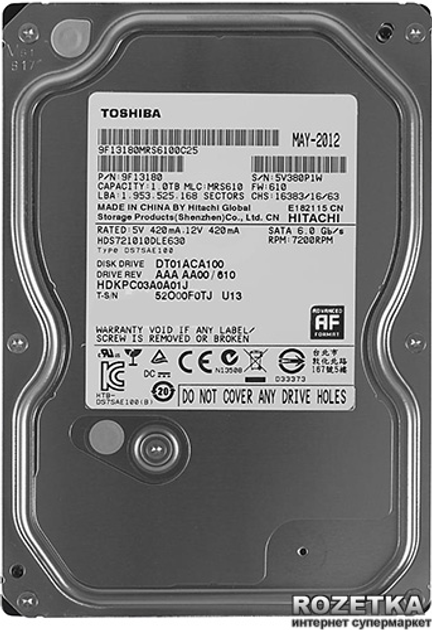 Жесткий диск Toshiba 1TB 7200rpm 32MB DT01ACA100 3.5 SATA III – фото ...