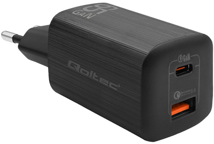 Ładowarka sieciowa Qoltec 65W GaN ULTRA USB Type-C + USB QC 3.0 Black (5901878507668) - obraz 1