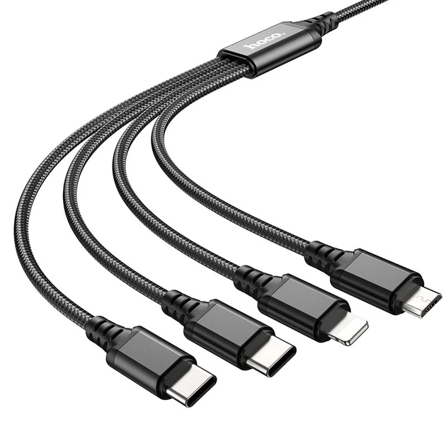 Кабель Hoco Combo 4-in-1 2type-C+Lightning + Micro USB Super charging cable X76 |1M, 2A| black - Фото 8 Кабель Hoco Combo 4-in-1 2type-C+Lightning + Micro USB Super charging cable X76 |1M, 2A| black - изображение 8