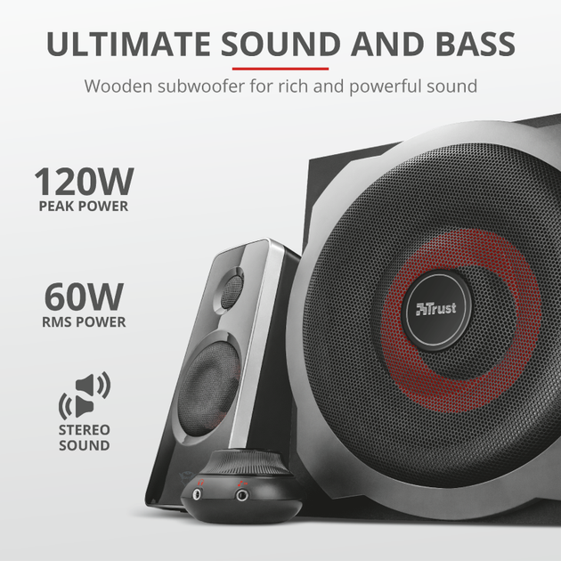 Акустична система Trust GXT 38 2.1 Subwoofer Speaker Set (TR19023) - Фото 8 Акустична система Trust GXT 38 2.1 Subwoofer Speaker Set (TR19023) - зображення 8