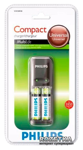 Зарядное устройство для аккумуляторов Philips MultiLife SCB1280NB+2xАА ...
