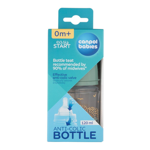 Canpol babies Пляшка антиколікова з широким отвором 120 мл Easystart MOUNTAINS - зелена 35/242_gre 5901691888005 - изображение 3