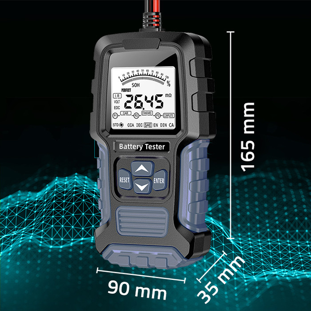 Цифровий тестер акумулятора Qoltec з LCD дисплеєм 12 V 24 V 3 Ah - 250 Ah (5901878524870) - зображення 9